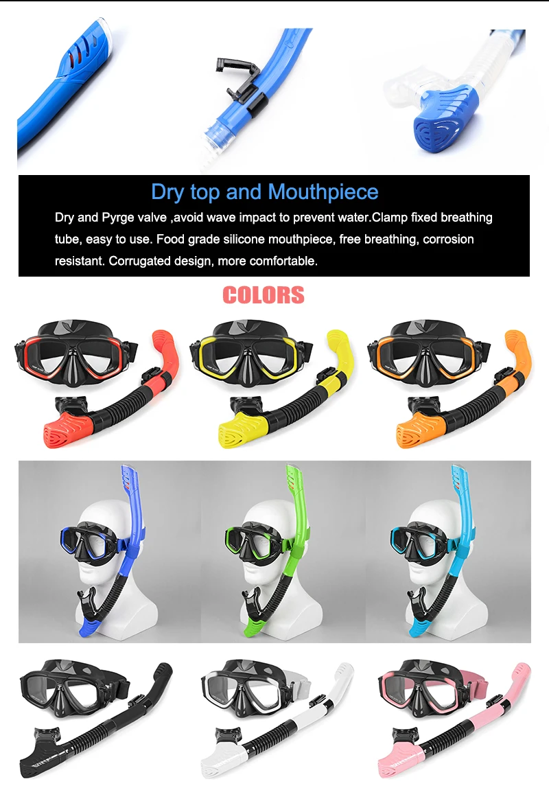 New Arrival dry snorkel mask set diving snorkel equipment freediving spearfishing mask diving goggles snorkel gear factory