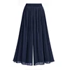 Pantaloni Palazzo a Gamba Larga in Chiffon con Vita Elasticizzata Blu Navy