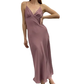 2022 Summer Drape A-line Dress Pleated Slim Suspender Sexy Satin Dress For Women