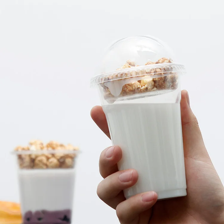 
Прозрачная Пластиковая Вставка OEM для домашних животных, 12 унций, 85 ММД, чашки, одноразовые чашки для йогурта с купольной крышкой и внутренней крышкой 