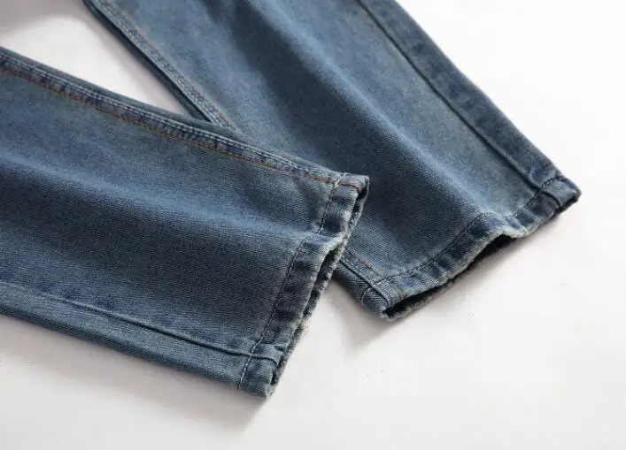 Custom Logo Worn ripped jeans European and American fashion trendy men's high-end denim jeans