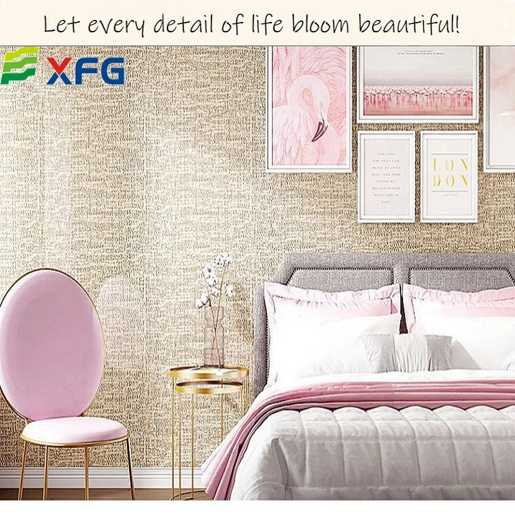 Japanese Style Pvc Simple Clinen Texture Wall Covering Paper Adhesive Waterproof Wallpaper for House Living Room Deco