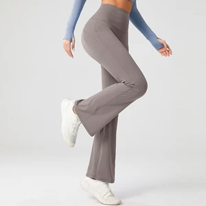 Free Size  Flared Wide Leg Sport Fitness Yoga Leggings High Waist Custom Logo Workout Active Gym Wear Pants for Women