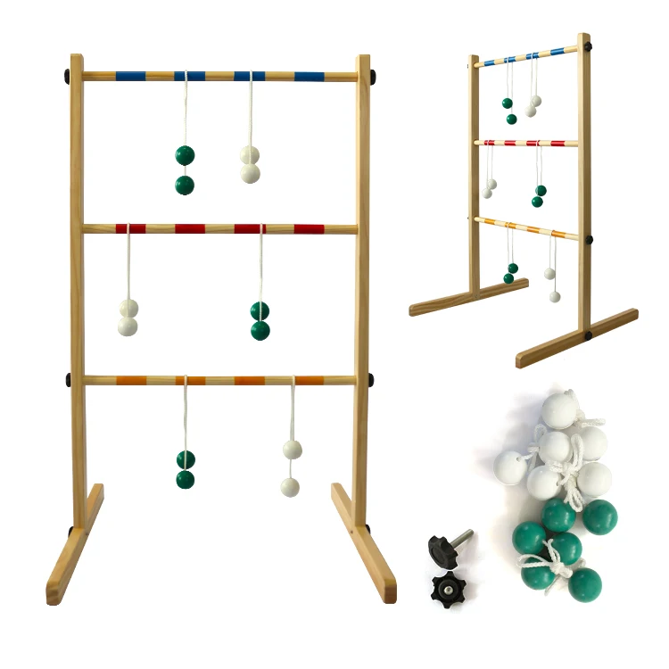 Ladder Toss Game Set Pine Wooden Golf Ladder Lawn Game With 6 Bolos