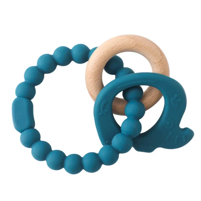 Unisex Newborn Baby Accessories Food Grade Silicone Teether Pacifier Ring BPA Free Rattles Bracelet Cartoon Teething Toys