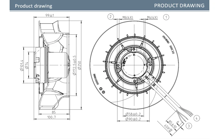Centrifugal Fan, R3G250-8317076409, R3G250-RE07-07, 220VAC - detail 6