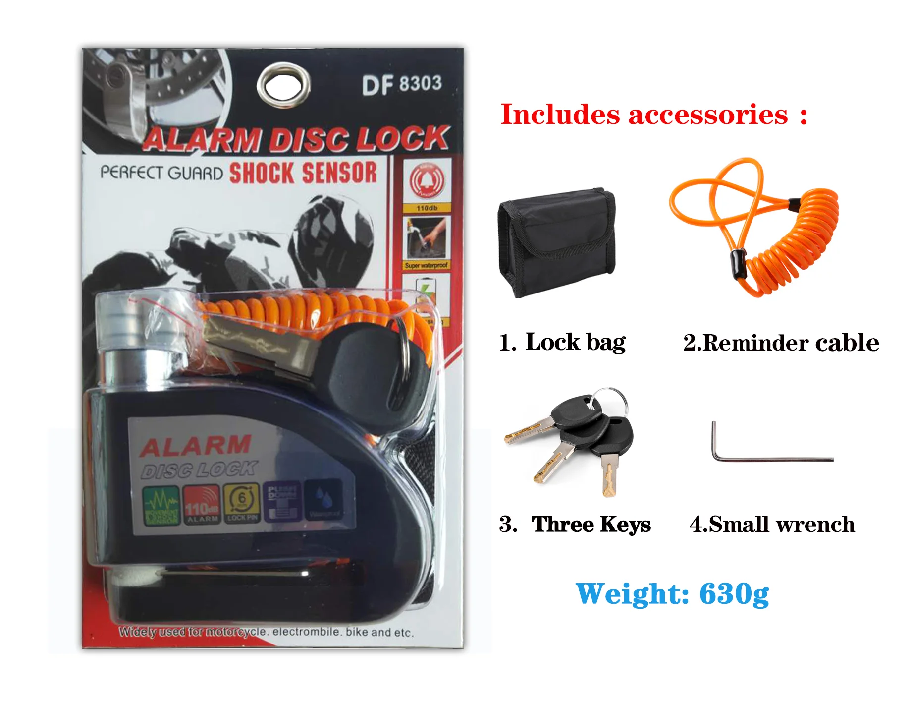 DF Colorful Alarm Disc Lock Security Anti Thief Motorbike Motorcycle Scooter Wheel Disc Brake Lock