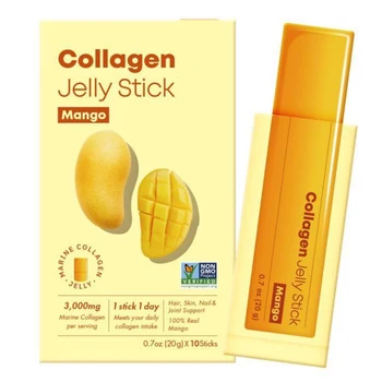 Mango Collagen Jelly Stick (20g x 10 sticks) with 3g of Marine Collagen Peptide from Canadian Wild Codand 100% Real Mango