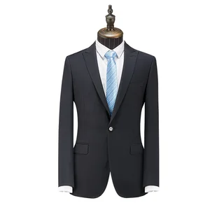 Blue Men's Professional Single-Breasted V-neck Flat Business Suit Top Pants 220g Polyester/Rayon Material Factory Wholesale OEM