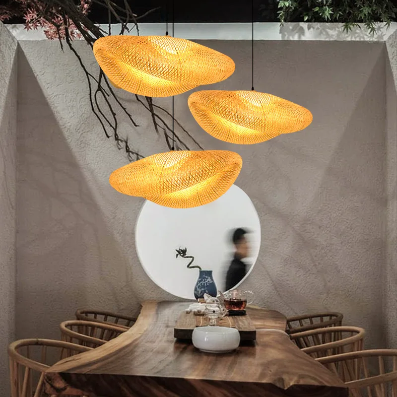 Plafoniera In Rattan Intrecciato A Forma Di Cappello – Lampadario Sospeso Nordico, E27, Catena Regolabile