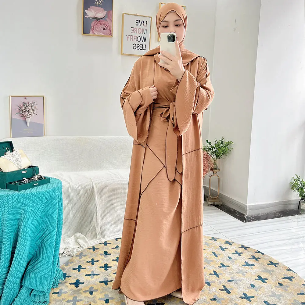 Generisch 2025 Moslim 2-delige sets voor dames, lange mouwen button-down hemd broek, abaya, vrijetijdsjurk, Dubai-outfits kaftan grote maten dames, groen, L