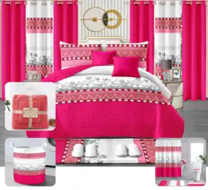 New Designs Luxury 24 PCS Quilt Bedding Sets with Matching Curtains Bathroom Set Cotton Filling Bedspread Set