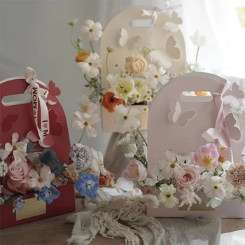 5 Papiertaschen Für Blumensträuße – Mit Griff, Faltbar, Für Floristen, Hochzeiten, Geschenke