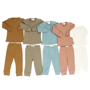Hot Sale Boutique 2pcs Girls Fall Thin Ribbed Cotton Kids Knitted Jogger Outfit Sets