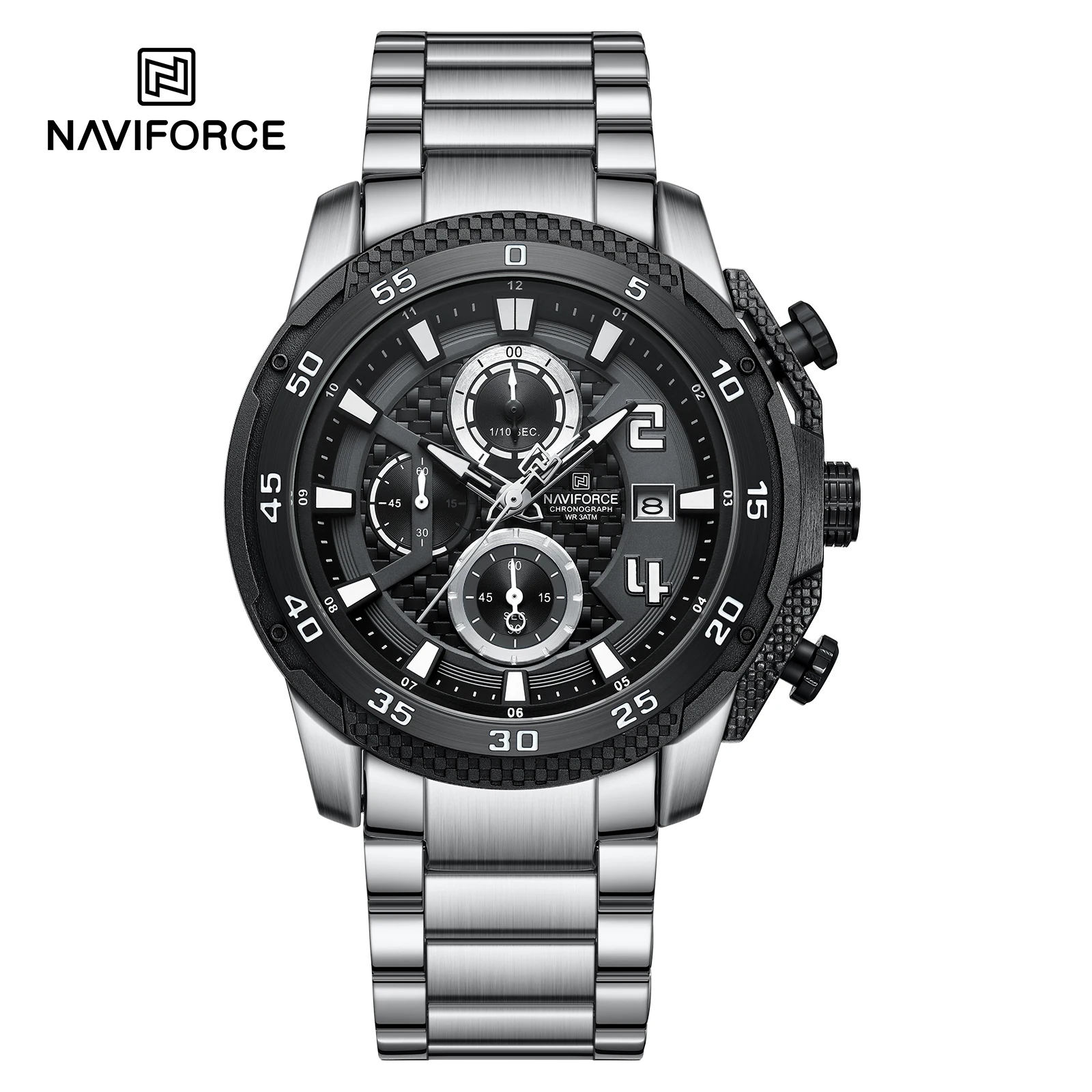 NAVIFORCE 8047 Men Watch Sport Top Brand Luxury Chronograph Date Original Wristwatch Stainless Steel Watches Quartz Male Clock