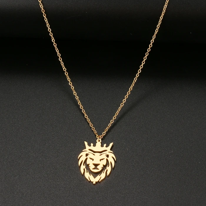 Stainless Steel Silver High Polish Lion King Head Pendant Pearl Chain Necklace 