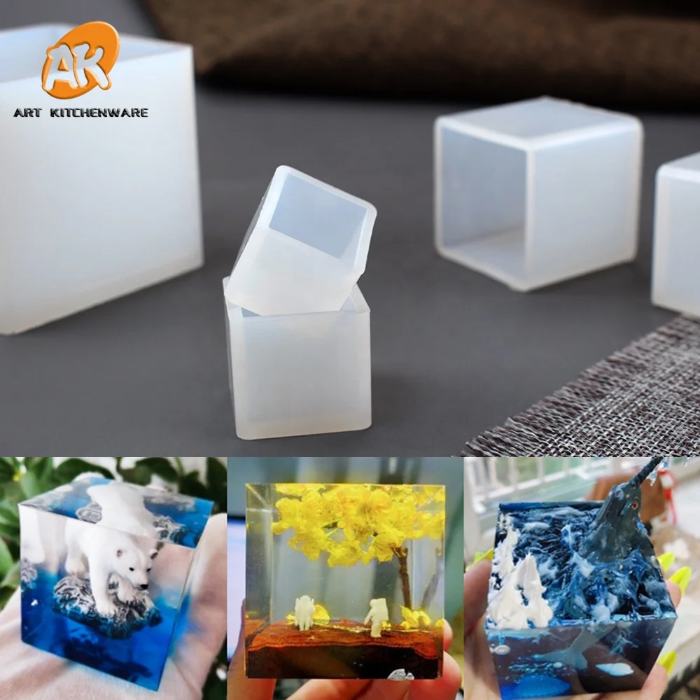 Stampo quadrato in resina,Stampo in silicone trasparente, 4 pezzi stampo quadrato in resina cubo stampi in silicone stampi per colata in resina per fabbricazione artigianale fai-da-te, 4 dimensioni