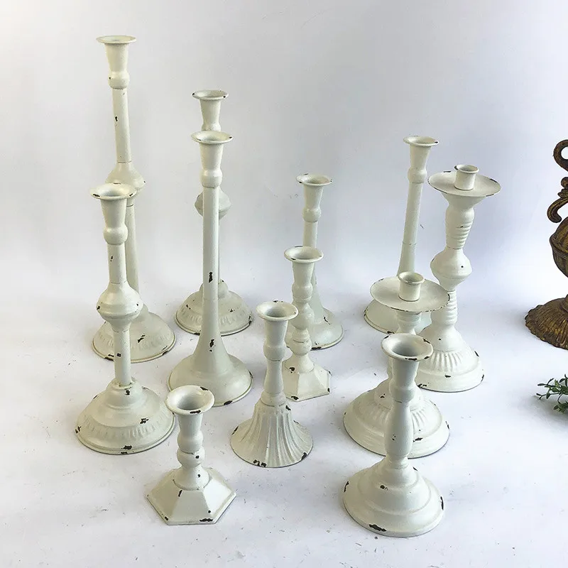 White Metal Candle Holders Retro Wedding Party Table Centerpieces