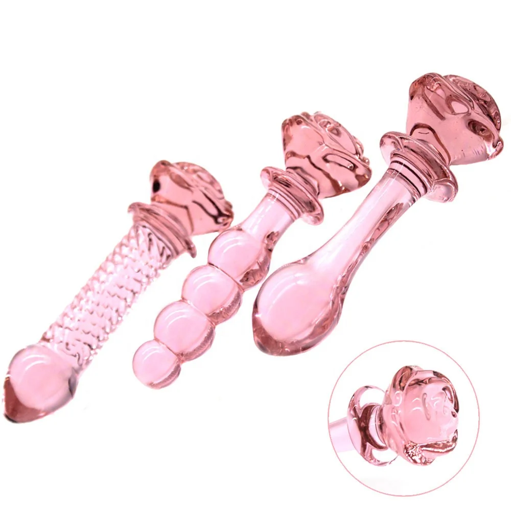 Popular Cheap Shipping Adult Sex Toy Big Large Anal Plug Set Glass Tentacle  Crystal Dildo Wand Women Rose Glass Anal Plug