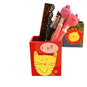 cute wooden cartoon Pencil Holder office desk organizer   Pen Container