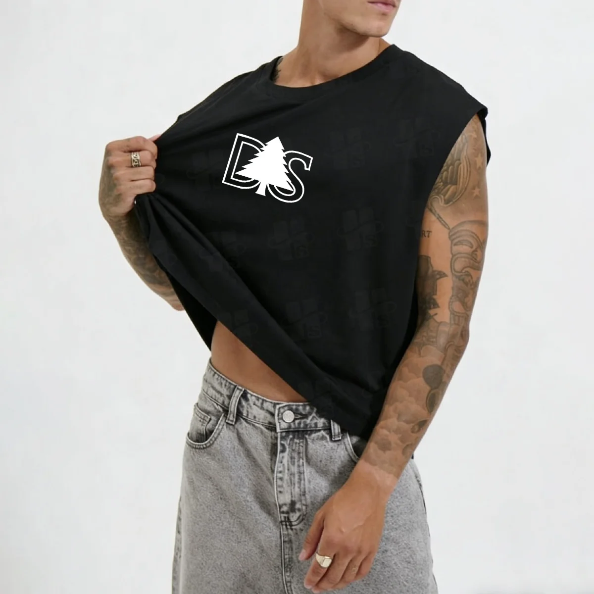 Wholesale Men’s Crew Neck Cut-Off Sleeves Cotton T Shirt Cut Off Sleeveless Oversize Boxy T Shirts Cropped Tank Top Men