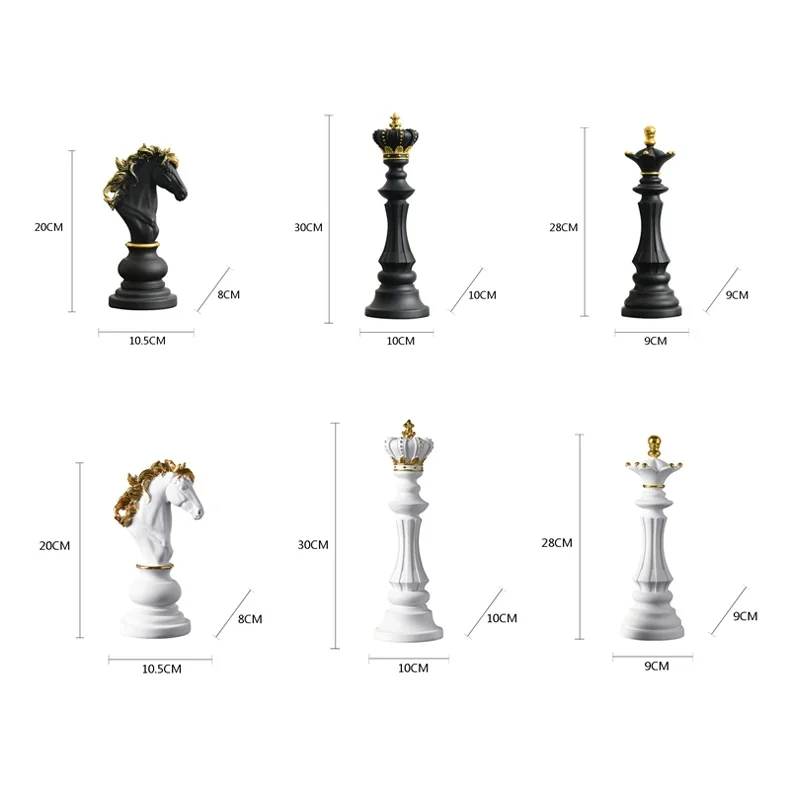 Resin Chess Statue Retro Home Decoration Resin Figurine Creative Resin Ornaments Black and White Chess Pieces As a Gift