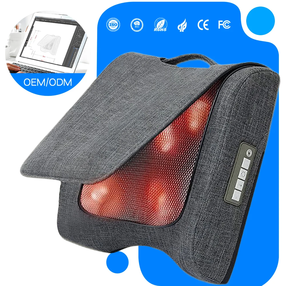 Almohadilla de masaje ergonómica multifuncional de mano con percusión Shiatsu y calefacción, certificada CE, para zona lumbar, cintura, espalda, glúteos y cuello