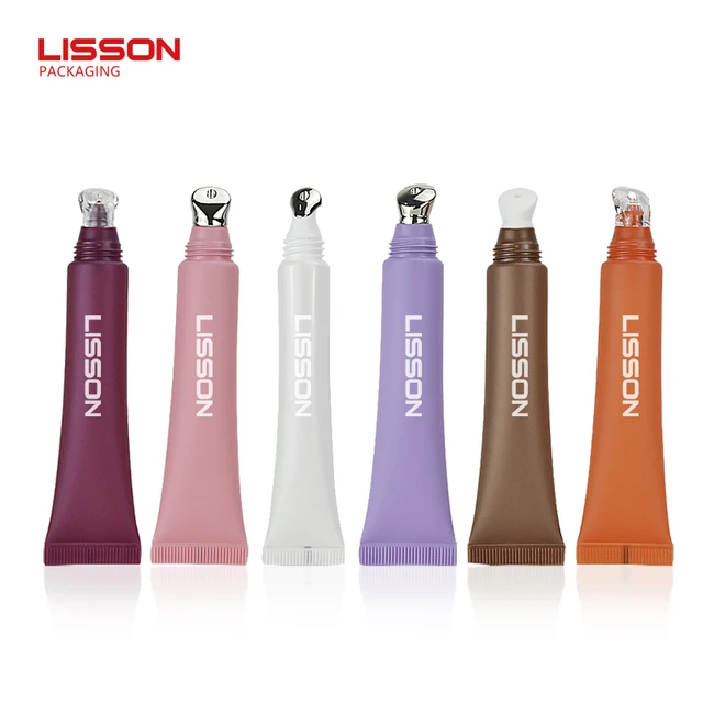 OEM Cosmetic 10ml 15ml Eye Cream Serum Lip Gloss Lip Balm Container PE Squeeze Tube Packaging With Metal Zinc Alloy Applicator