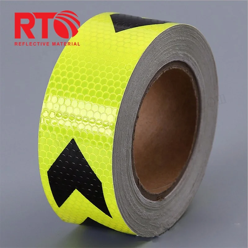 Honeycomb PVC Self Adhesive Red White Yellow Black Arrow/Twill Reflective Tape Sticker for Trucks Safety factory