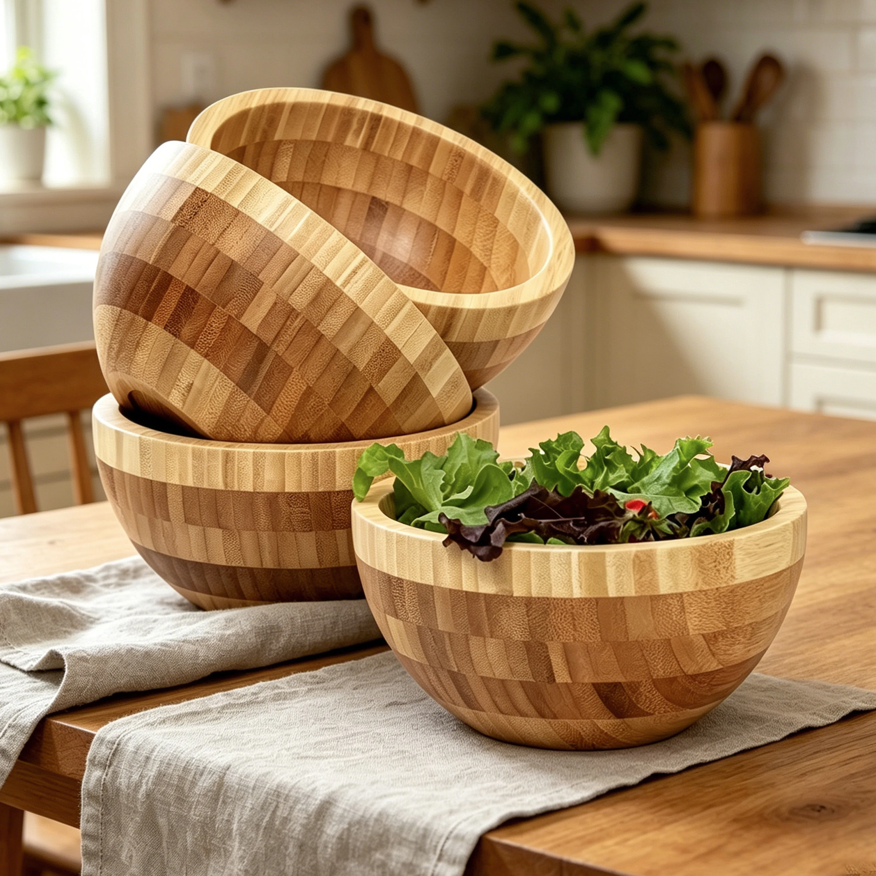 Wholesale Set of 4 Bamboo Two-Tone Small Bowls Customized Classic Design Sustainable for Fruit and Vegetable for Parties