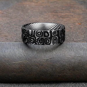 Wholesale Price Wedding Band Gift for Him Unique Abstract Pattern Damascus Steel TIZTI Ring