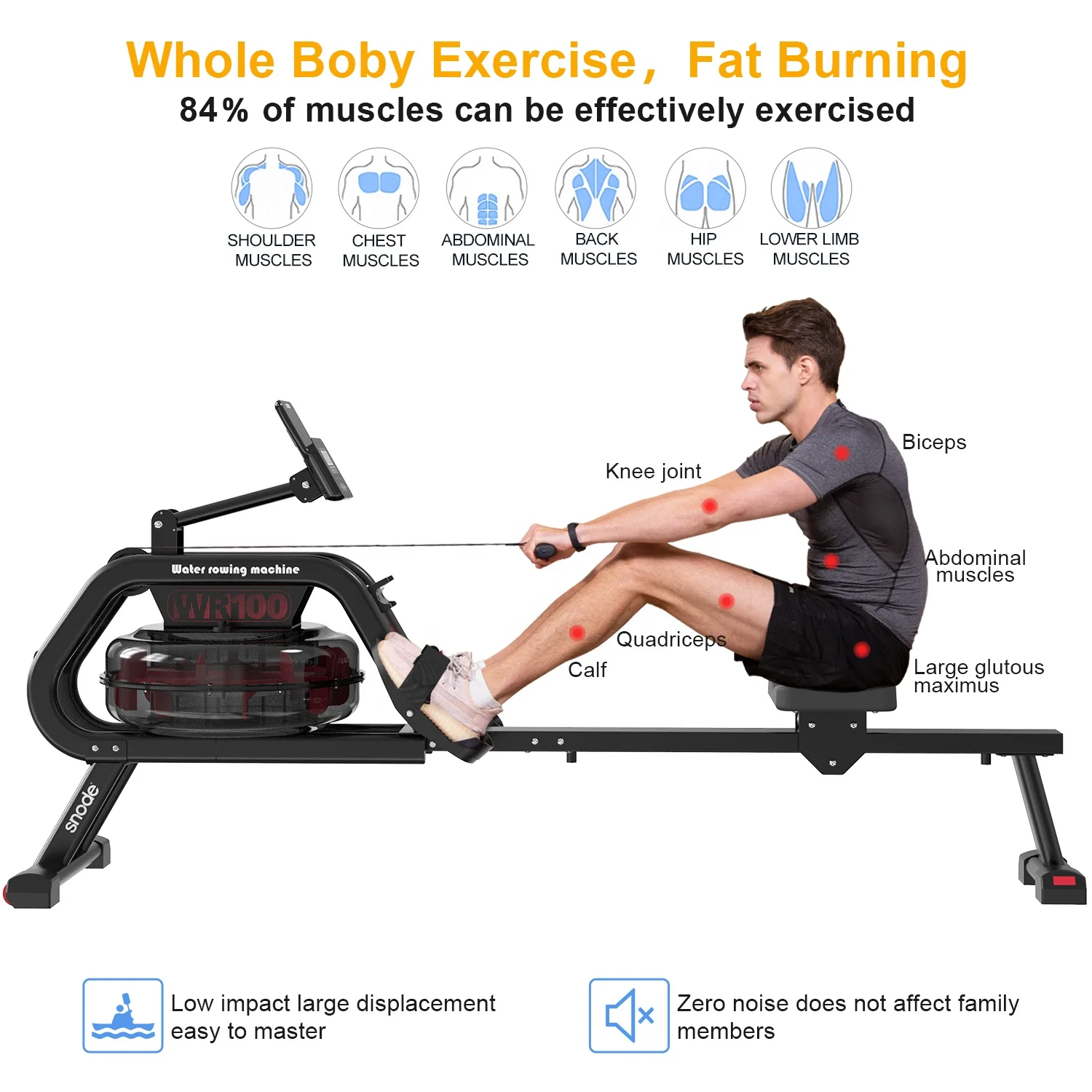 Snode WR100 Custom Water Rower Iron Water Resistance Home Gym Fitness Equipment for Home Use