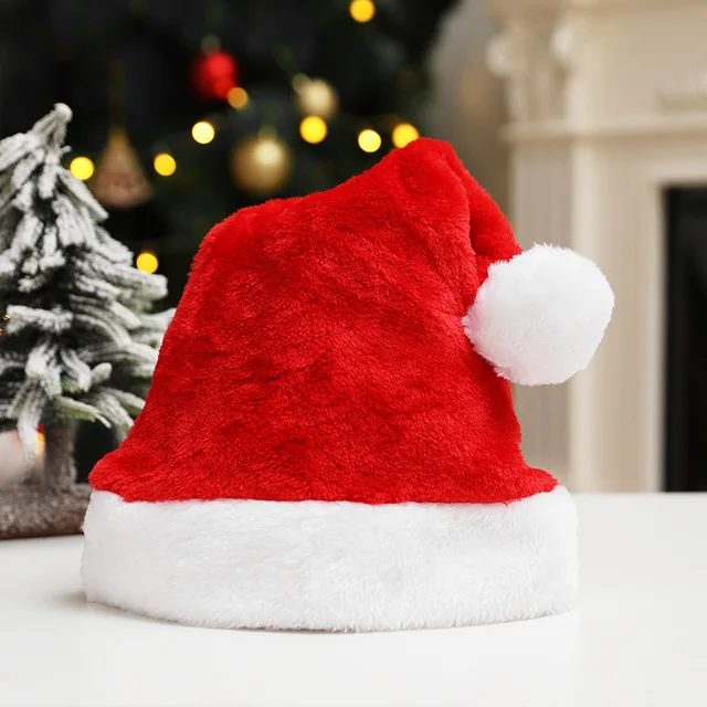 Short Plush Christmas Hat Customizable LOGO Embroidery Christmas