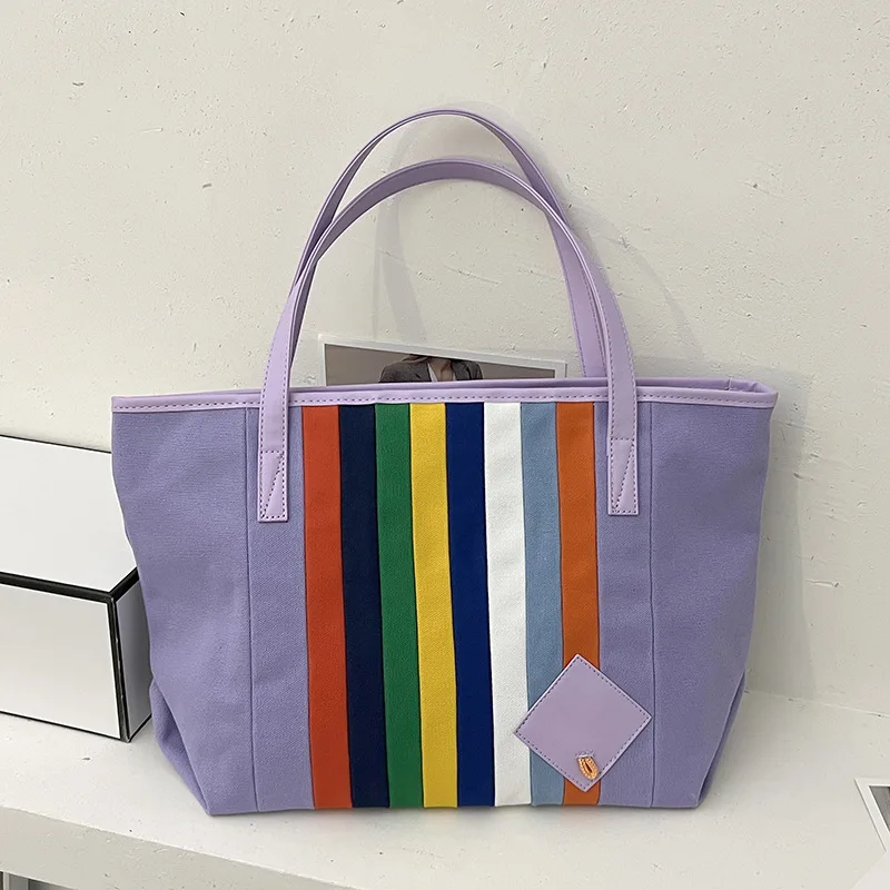 Rainbow Tote Bag Women, Rainbow Stripe Canvas Tote