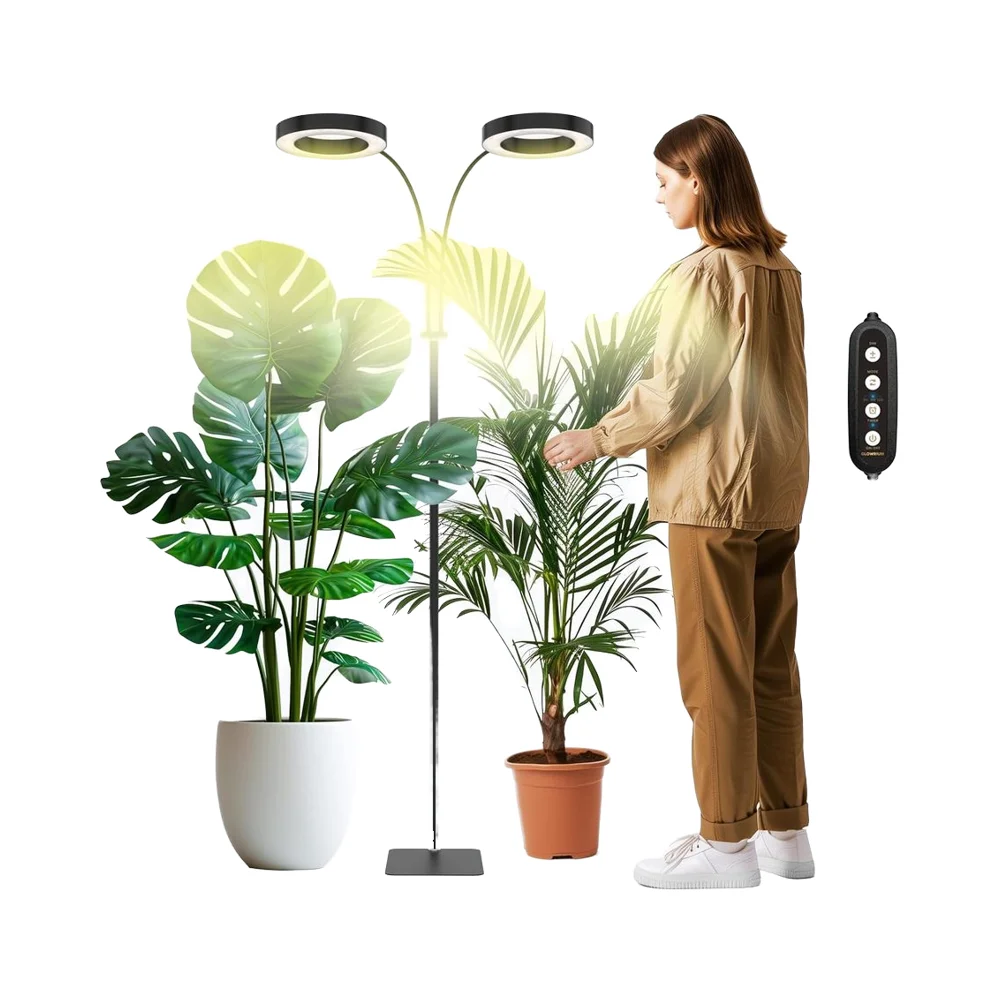 2-Head 36W Full Spectrum Aluminum LED Plant Light Indoor Plants 3/9/12H Timer 6 Dimmable Levels 3 Lighting Modes Red Bloom IP65