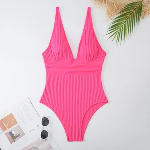 Women's Sexy One-Piece Swimsuit with Spaghetti Straps Backless Design Textured Fabric High Cut Legs