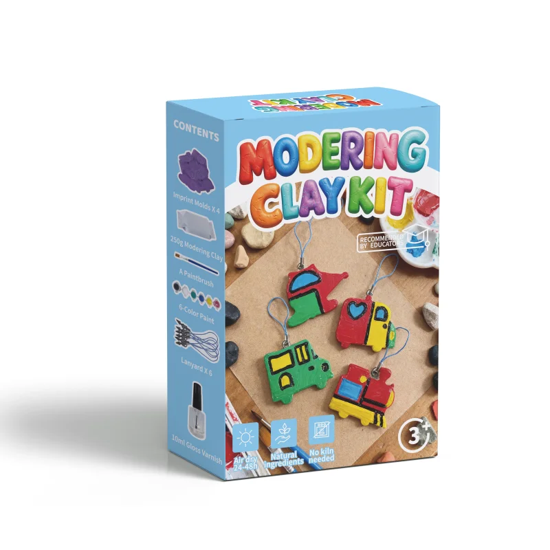 子供向け空気乾燥モデリング粘土キット｜DIY車両キーホルダーアートセット（成形用型・塗料・ニス付き）