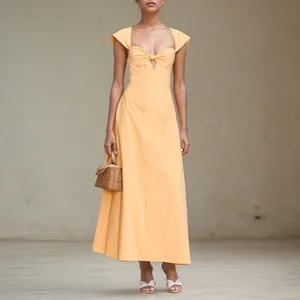 Custom High Quality Elegant Casual Spring Summer Maxi Sexy Breast Cut Empire Waist Daily Dress for Women