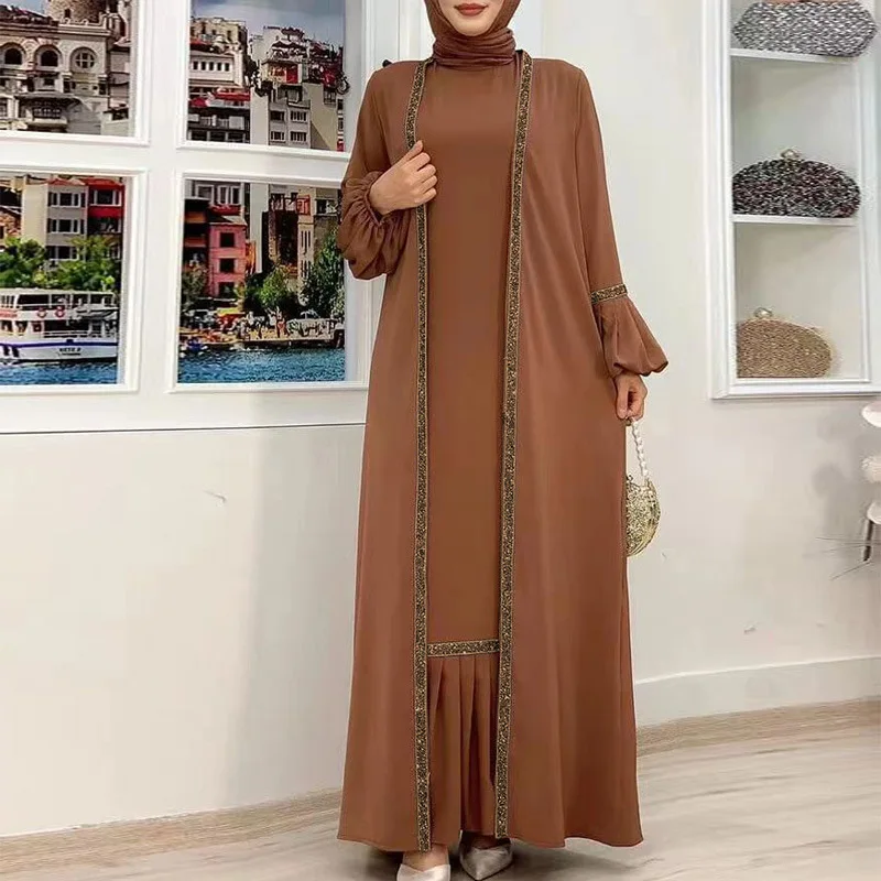 Eid Abya Muslim Women Dress 2 Piece Set Prayer Morocco Caftan