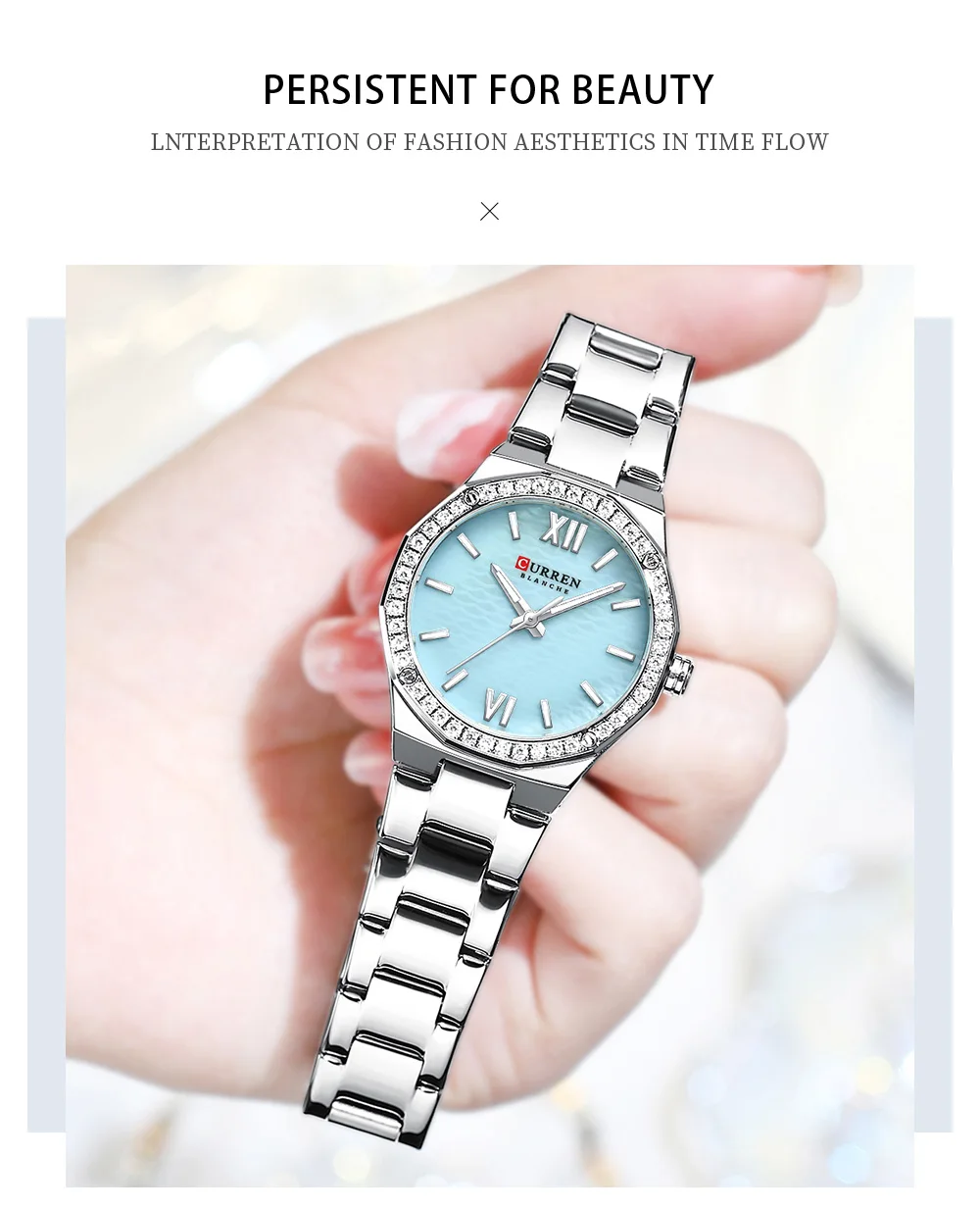 CURREN 9103 Elegant Rhinestone Ladies Watch Lightweight Luminous Quartz Watch Waterproof Stainless Steel Clock