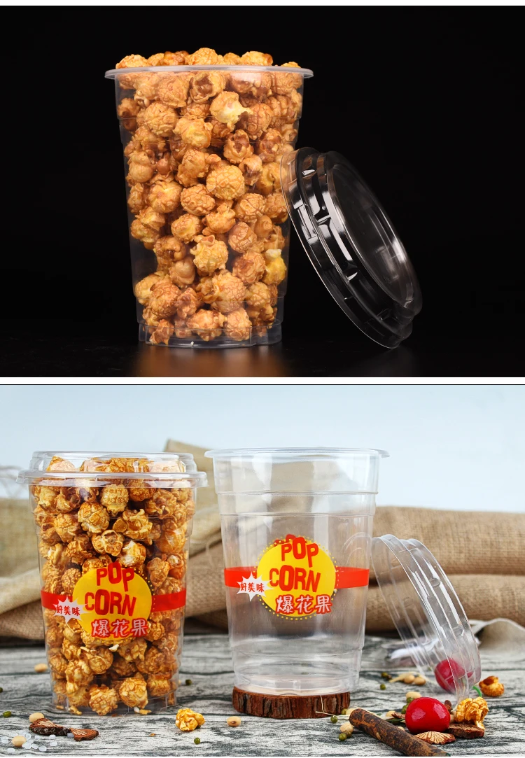 Custom logo 1000ml plastic cup printed plastic popcorn buckets food buckets,plastic Cups for popcorn supplier