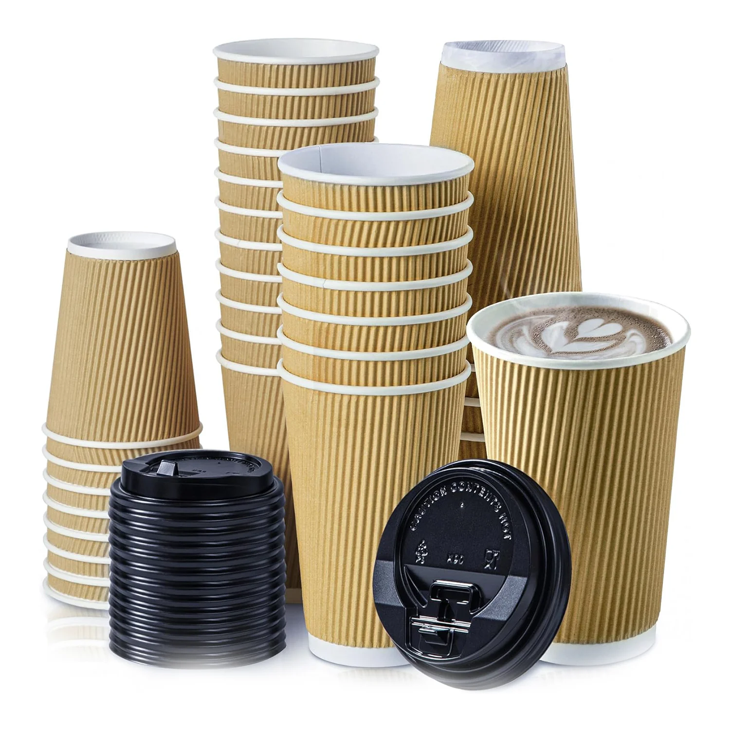 Custom logo Printing Cafe Takeaway 12oz 16oz Ripple Wall Matcha Bubble Boba Milk Tea Hot Coffee Paper Cup Packaging with Lid