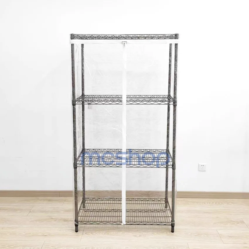 Customized Household Pvc Dust Proof Wire Shelving Rack With Dust Cover