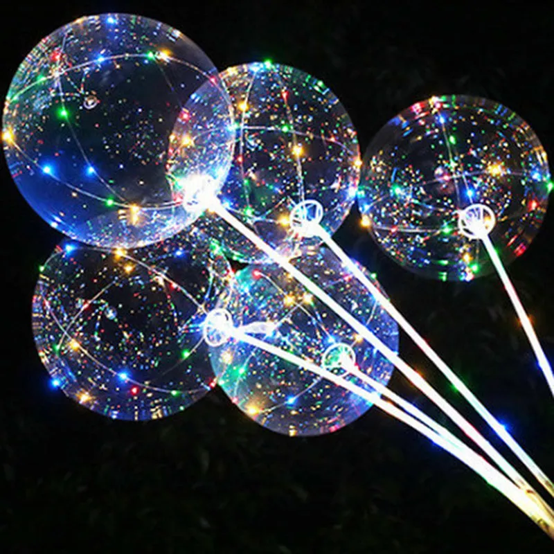 2022 Valentines Day Gifts Artificial Flowers Bouquet Led Balloons Clear Inside Bobo Balloon with Led Lights