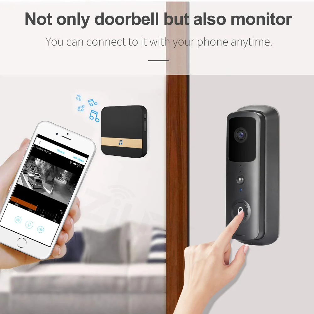 WiFi Video Doorbell 1080P Wireless Smart Door Bell Camera 2-Way Talk PIR Motion Detection Night Vision TuyaSmart APP