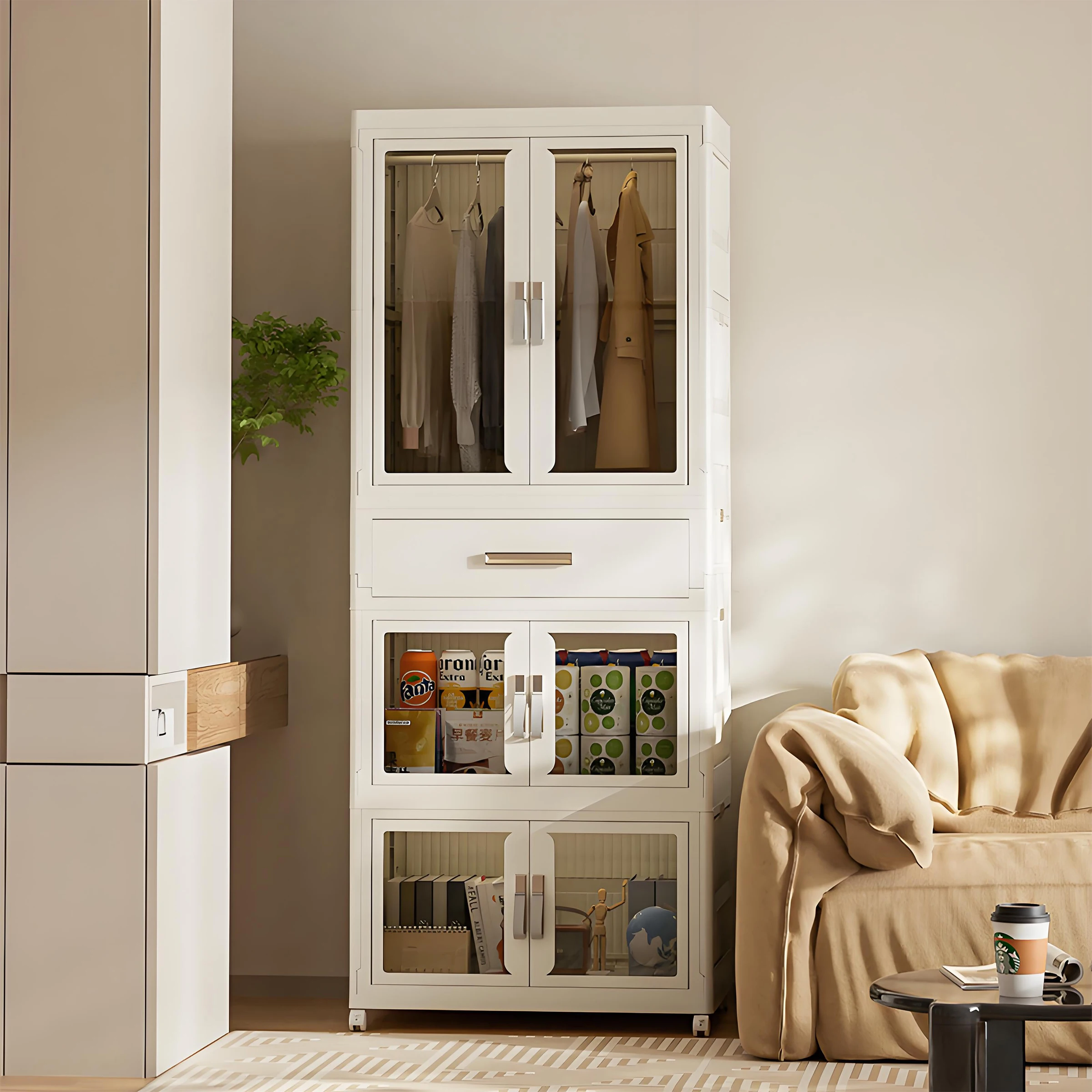 Hot Selling White Portable Foldable Plastic Wardrobe Multifunctional Conveniently Assembled for Bedroom Living Room Bathroom
