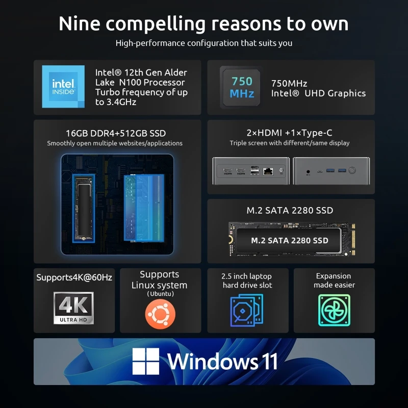 Besst Mini PC Win 11 BMAX B4 Plus 16GB+512GB Intel Alder Lake