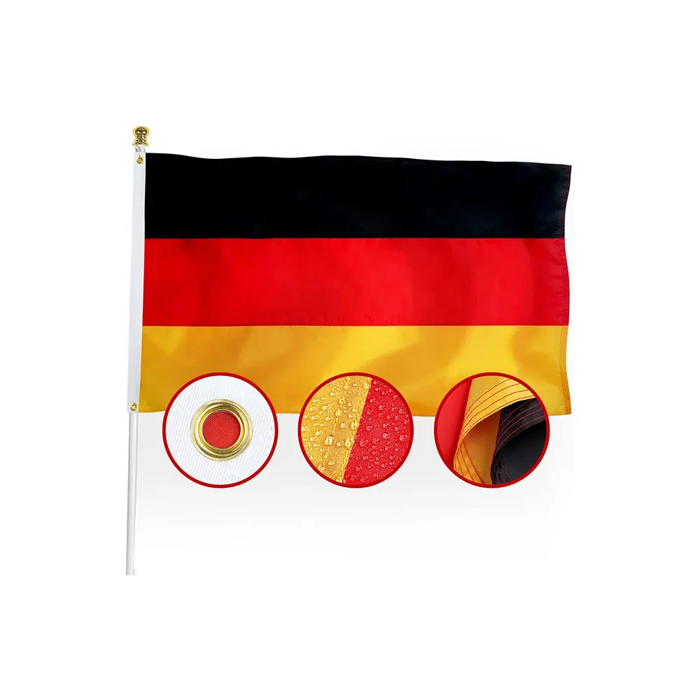 Cờ Quốc Gia Đức kích thước tùy chỉnh: Trang web của chúng tôi cung cấp vô số lựa chọn về kích thước của cờ Quốc gia Đức, phù hợp cho nhiều mục đích sử dụng như trang trí phòng khách, sân vườn hay tại các hoạt động lễ hội. Bạn có thể tùy chọn kích thước cho phù hợp và nhận được một sản phẩm chất lượng, đẹp mắt và phù hợp với mong đợi của mình.