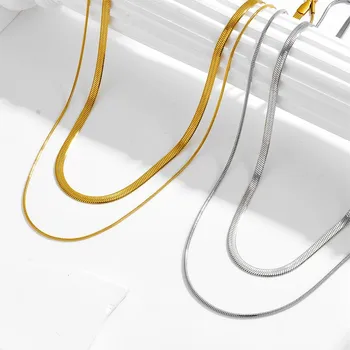 POYA Hot Sale 18K Gold Snake Chain Layer Herringbone Choker Daily Necklaces for Women Girl Gifts