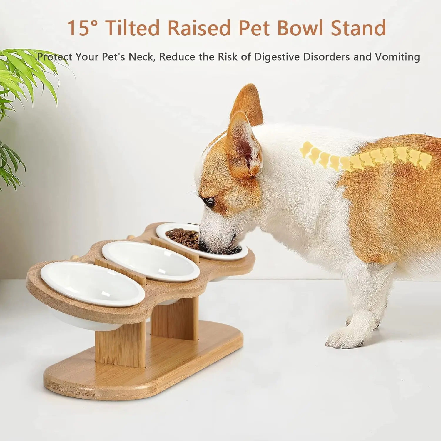 Custom Pet Bowl Stand Adjustable Bamboo Elevated Cat and Dog Bowl Stand 3-Height Raised Pet Feeder for Food and Water Storage